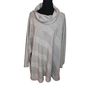 Ali Miles Sz 2X Tunic Top Black White Cowl Neck Lagenlook Modernist Batwing Geo